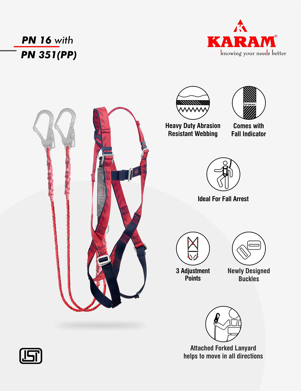 FULL BODY HARNESS WITH DOUBLE SHOCK LANYARD - PN16(PN351)(PP)(000_131)(2.0M)